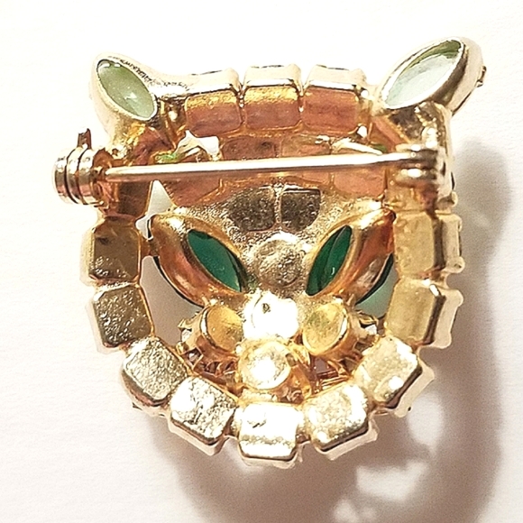 Vintage Rhinestone Cat Head Pin Brooch - Picture 2 of 4